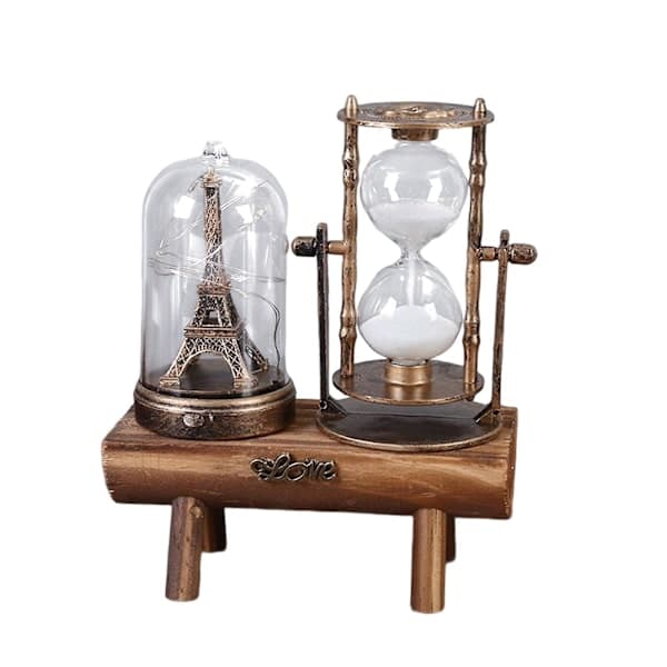Jern Tårn Timeglas Roterende Sand Timer Kreativ med Lys Ornament Gave