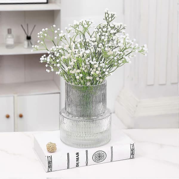 2025 Glasvas Räfflad Glasvas för Blommor Räfflad Klar Glasvas 7,5 Tum Hög Modern Vas