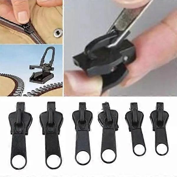 6 stk. Lynlås Universal Instant Fix Lynlås Reparationssæt Rep Sort Sort one size