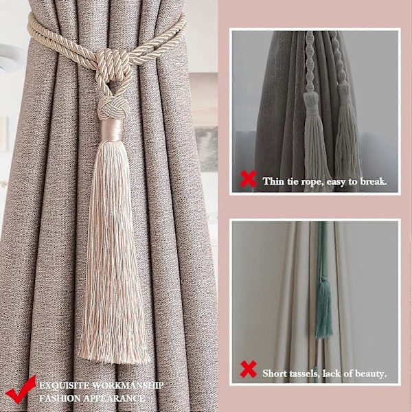 lly 2 kpl Pitkät Hapsunauhat Verhoille Käsintehdyt Punotut Köysisolmut Verhojen Kiinnikkeet Eurooppalaiseen Tyyliin Koristeelliset Verhonpidikkeet Kotiin ja Toimistoon Tuulta Vastaan Dark Beige 4 Pack