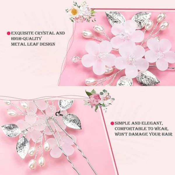 Brudehårspænder til bryllup 5 stk. Blomsterhårtilbehør Sølv U-formede spænder til kvinder og piger Elegante brudesmykker