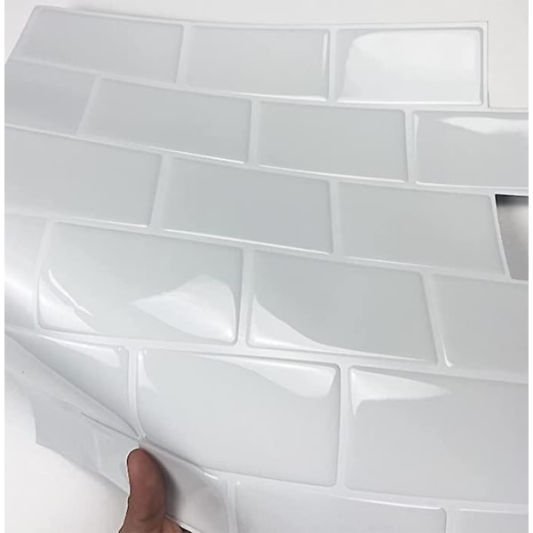 Självhäftande väggplattor, Skala och klistra väggplattor, 3D Subwayplattor på kök och badrumsplattor (5 ark - Vit)