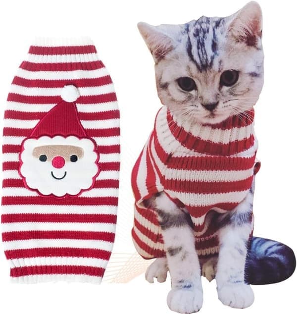 Katte sweater Jul Julemand Kæledyr Kat Vinter Strikket Varmt Tøj