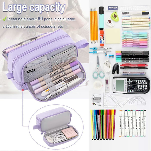 Pencil case, stor penalhus, penalhuse med 4 rum Purple