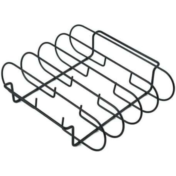(Sort) Grillstativ til ribben, BBQ-ribbenstativ, metalstativ til grillribben, grill- og rygestativ til ribben, kyllingegrillstativ