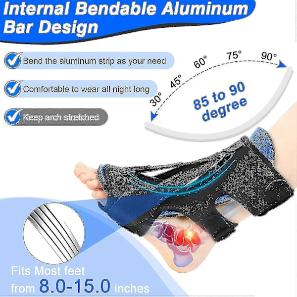 Plantar Fasciit Nattskena, Justerbar Plantar Fasciit Lindring Nattskenor För Plantar Fasciit, Fotleds Dropp GuanGuan Blue