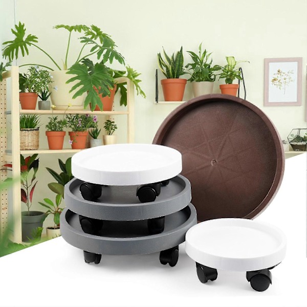 Fortykkede runde plantebakke med hjul, slidstærk mobil blomsterplantebase til store potteplanter 1 Gray 360