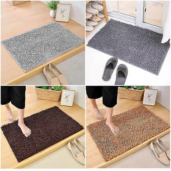 Chenille bademåtte blød, langhåret og behagelig, superabsorberende og tyk, skridsikker, maskinvaskbar til badeværelset Beige