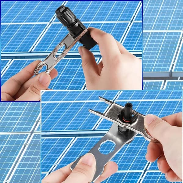 Sett med 2 verktøy for MC4 solcellepanelkontakter, metallnøkkel for solid frakobling, kabelkrympetang for kabel og PV-systemkontakt