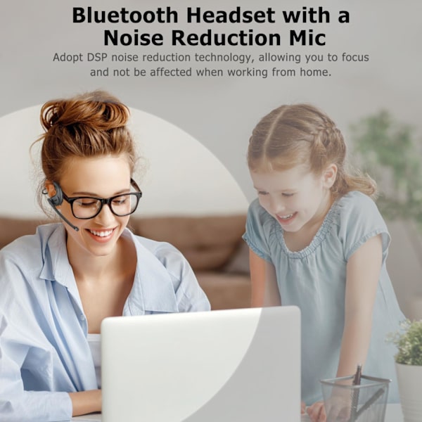 Bluetooth Headset til telefonopkald, trådløst headset med DSP støjreducerende mikrofon til PC Laptop kontormøde løb cykling, 12 timer