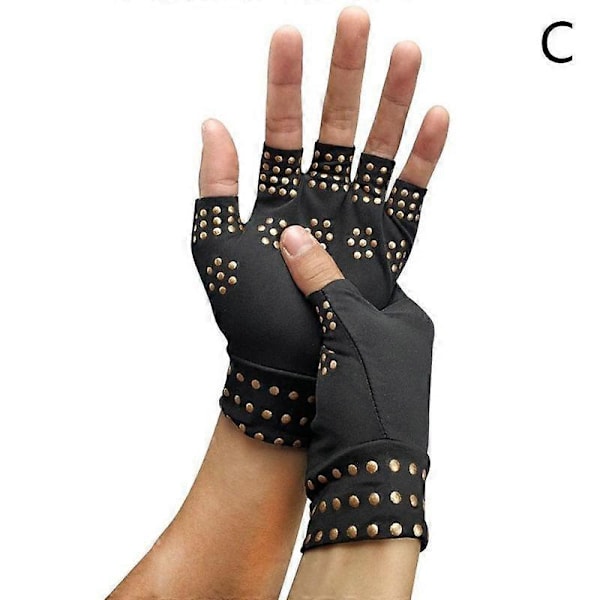 1 par Magnetiska Handskar Artrit Terapi Handskar För Artrit Ledvärk Behandling Fingerlösa Handskar Reumatoid Hand Smärtlindring Black Gold