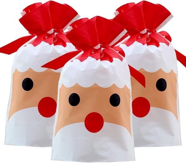 Presentpåsar 50 st Jul Röd Tomte Julinslagning Presentpaket Godispåse Plastmaterial