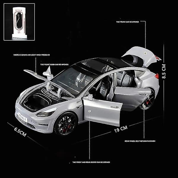 1:24 Tesla Model 3 Model Y Model S Model X Legering Støpt Bilmodell Lyd og Lys Leketøy for Barn Samleobjekt Bursdagsgave Roadster Hvit