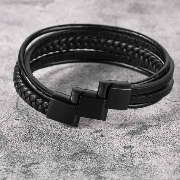 Herr armband i rostfritt stål äkta läderarmband flätat med spänne