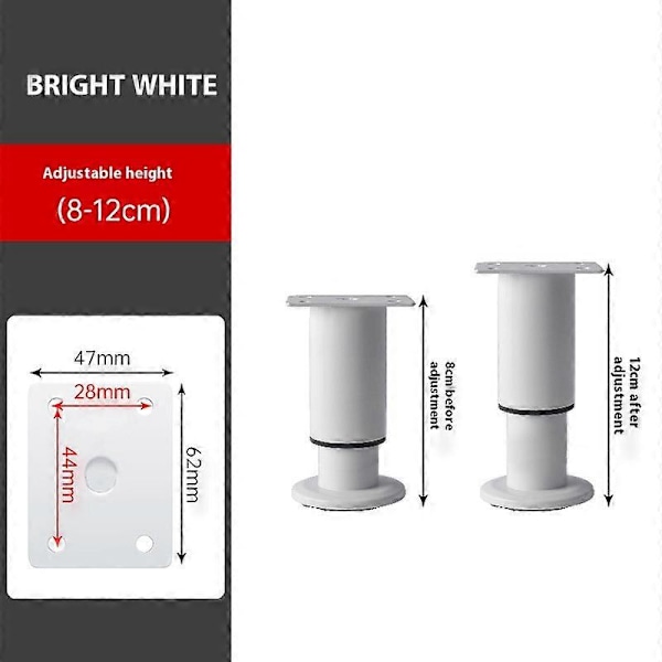 Helposti asennettava 4 pöydänjalan sarja, korkeussäädettävä sopimaan erilaisiin kodin tyyleihin White 8cm-12cm