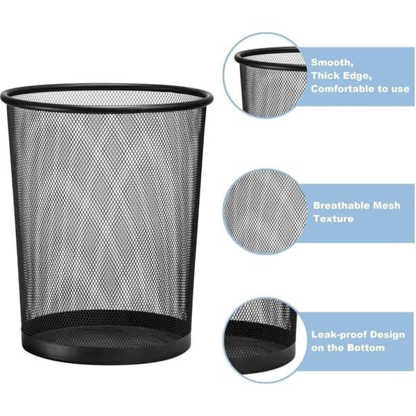 Svart netting metallbeholder, trådnett papirkurv, rund papirkurv