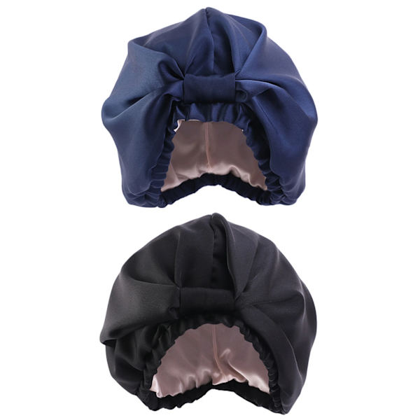 Dame imitert silke dobbeltlags sovehette/hårdeksel/silkehodeplagg med bredt elastisk bånd. black