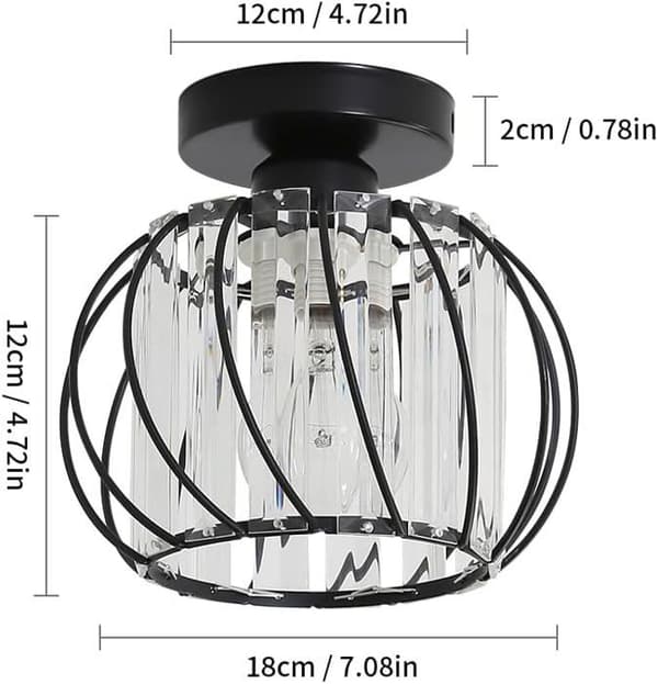 Loftlampe, Mini E27 Semi-indbygget Rund Loftbelysning, Krystal Loftlampe til Soveværelse Køkken
