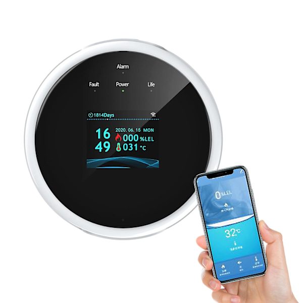 Wifi Gasläckagedetektor och brandvarnare LCD-skärm Väggmonterad APP-kontroll Smart Wi-Fi Naturgas/