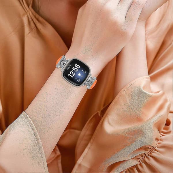 Ekte skinnrem i kuskinn med M-form for Fitbit Versa 3/Versa 4/Sense/Sense 2 Orange Fitbit Versa 3