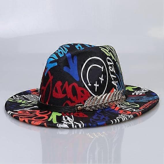 Filt Fedora Hatt för Kvinnor Bredbrättad Klassisk Unisex Panama Hatt med Svart Fiskbensspänne