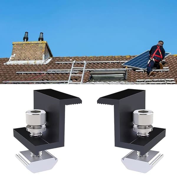 Set med 4 solpanelsändklämmor med Z-formade skruvar - 30 mm ändterminaler - Svart - För installationer