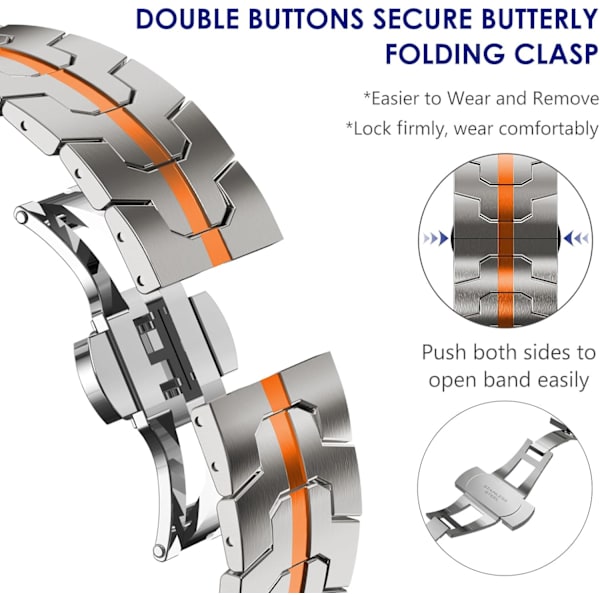 Apple Watch Ultra-rem för män, 49 mm, 45 mm, 44 mm, 42 mm, serie för män, metallarmband för iWatch, armband i rostfritt stål Silver/Orange 42/44/45/49mm