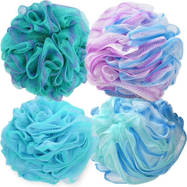 Loofah Exfolierande Badsvamp – 60g/st Extra Stor Duschpuff, Kroppspuff, Duschsvamp, Duschskrubbset om 4