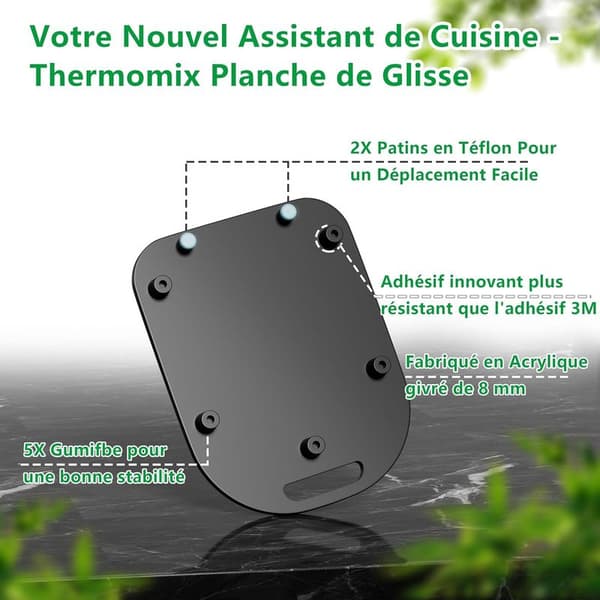 Mat mat akryl skydebræt til Thermomix TM6 TM5: Skyder til nem bevægelse, tilbehør til Thermomix foodprocessor, hurtig bevægelse (sort)