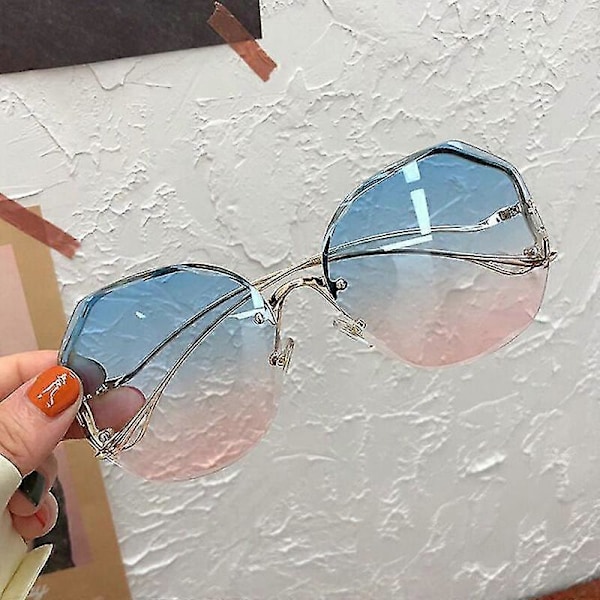 Irregulære Runde Solbriller Dame Mærke Designer Gradient Mode Solbriller Kvinde Kantløse Metal Buede Stænger Oculos De Sol Blue Pink other