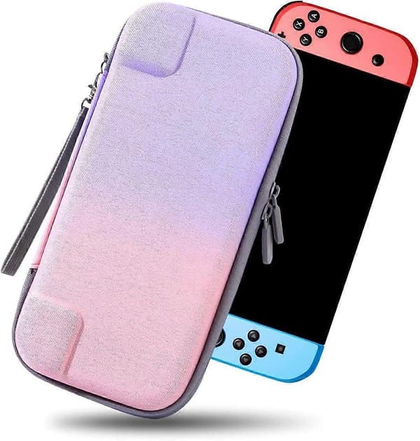 Fodral för Nintendo Switch/Switch OLED, KondaTech Färgglatt Switch Bärfodral, Skydda Switch Konsol, Förvara 10 Spelkort (Rosa + Lila)