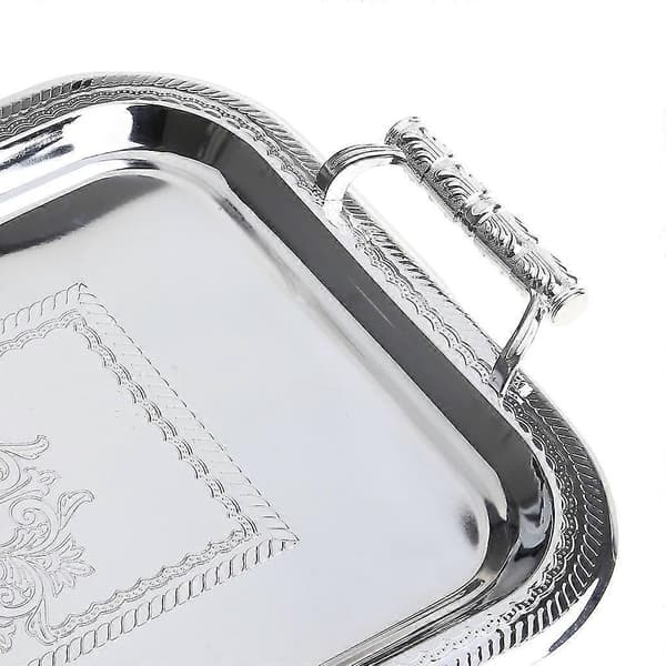 Nordisk serveringsbrett i rustfritt stål med håndtak Elegant rektangulær kaffebar Matholder Dessert Display Plate Dekor Gold L