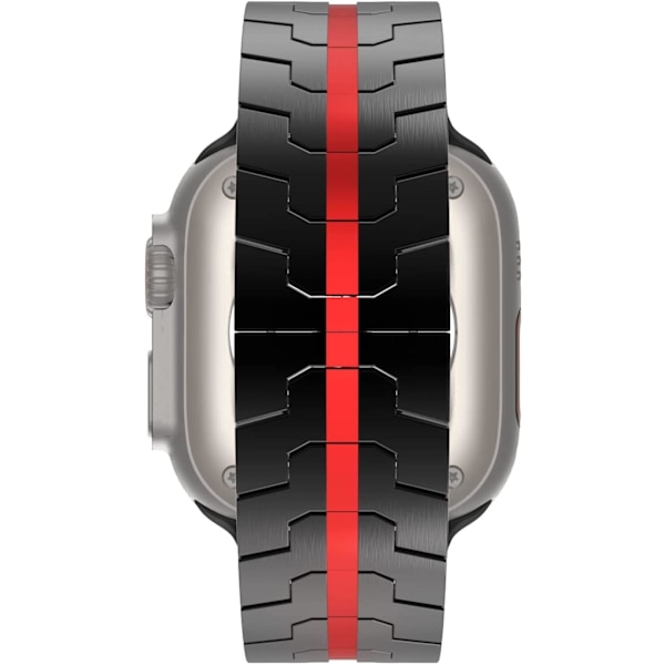 Apple Watch Ultra -hihna 49 mm, 45 mm, 44 mm, 42 mm -sarjoille miehille, Metalliset rannekkeet iWatchille, miesten ruostumattomasta teräksestä valmistettu ranneke Black/Red 42/44/45/49mm