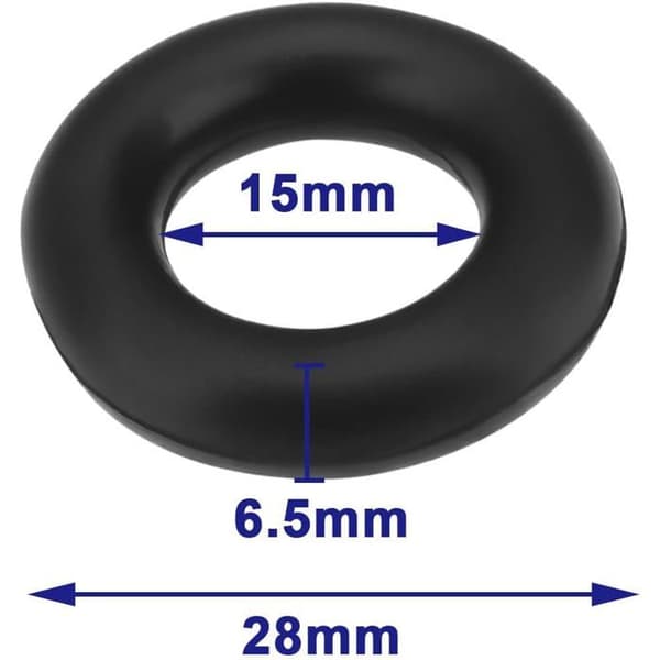 Sæt med 10 sorte gummiringe til symaskinespoler, 28 mm diameter, 6,5 mm tykkelse, stabile