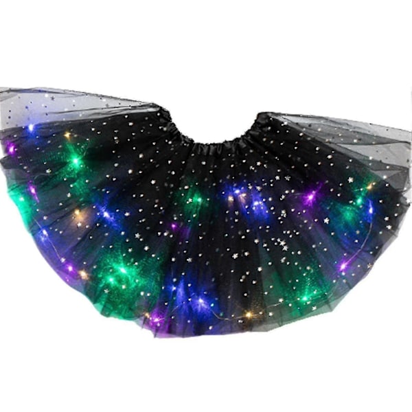 Piger Børn Neon LED Tutu Nederdel Fest Scene Danse Tøj Plisseret Lagdelt Tyl Lysende Black