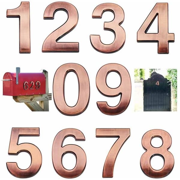 Sæt med 10 selvklæbende 3D-adressenumre, 7 cm, til husdøre og postkasser - Numre 0 til 9 til lejligheder, huse, kontorer (antik bronze)