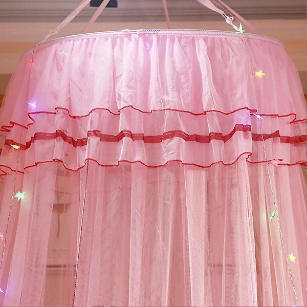 Rund Baldakin Prinsesse Stil Myggenet Seng Gardiner Net (Pink)