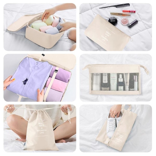 8-pack Organizer Set för Resväskor, Förvaringsväskor, Packningskuber, Reseväskor, Presenter Beige