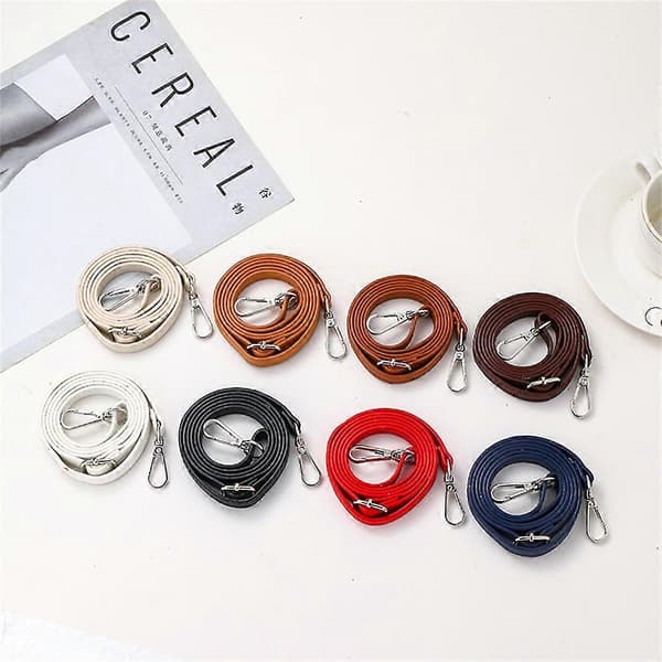 Justerbar Lang Læder Crossbody Skuldertaske Udskiftningsrem Håndtaske Bælte Deep Coffee  Silver Button