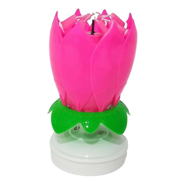 Lotuslys Solid Parafin Farget Blomsterform Flat Bunn Roterende Elektronisk Lys Bursdagskake Pink