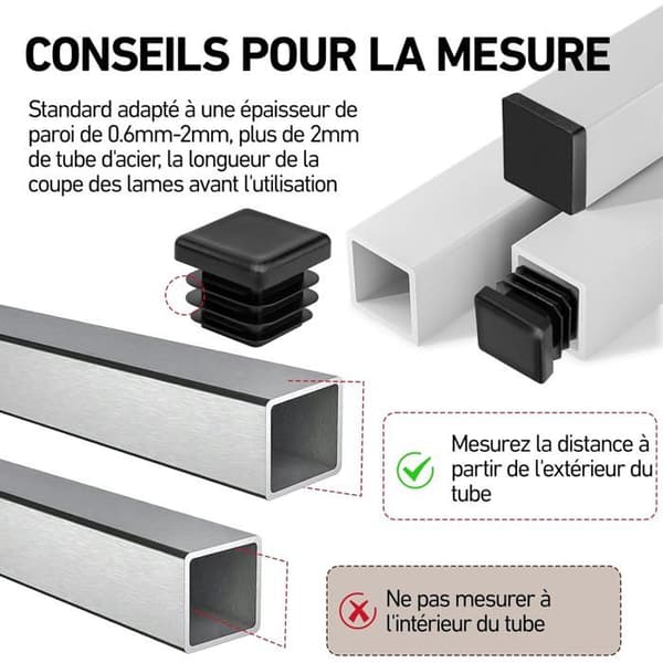 40x40 mm firkantede rør-endestykker - Pakke med 20 - Robust sort plast - Ridsefast - Til Ch