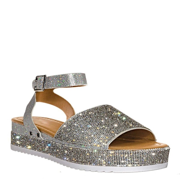 Flatform Wedge Casual Sandal Åben Tå Sko Med Skridsikre Såler Til Kjoler Jeans Nederdele Korte Bukser Silver 43