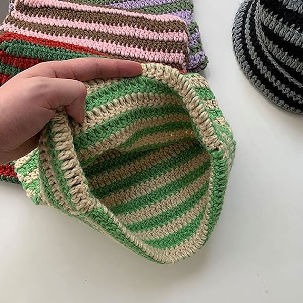 Damkattmössa i stickad crochet med öron - Varm vintermössa i stickad elastisk slouchy för flickor, vuxna och barn Green