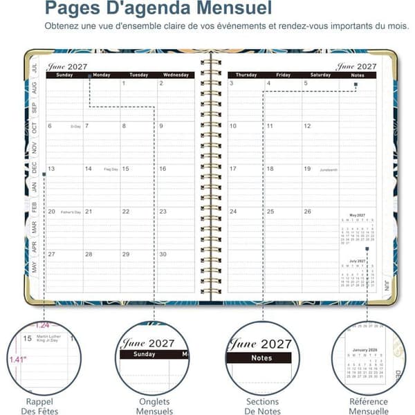 2026-2027 Planner - 12 Måneder - A5 Format - Metal Spiralindbundet - Ugentlig Planlægning - Studerende