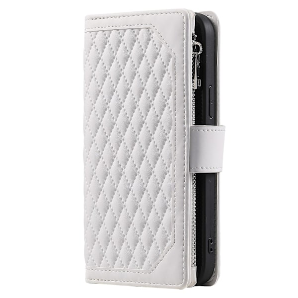 For iPhone 14 Pro 6.1 tommer Lommebok Deksel med Glidelås Tekstur PU Lær Flip Stativ Veske White Style F iPhone 14 Pro