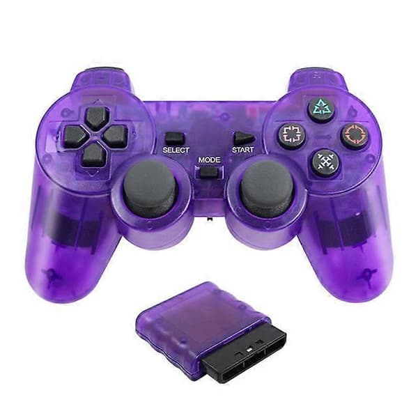 JCD Trådlös Gamepad för Sony PS2-konsol Joystick 2.4G Dubbel Vibrationschock Joypad USB PC Spelkontroll Clear Purple