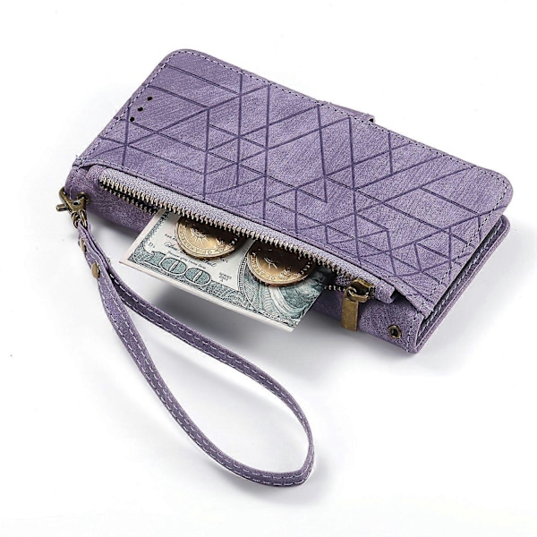 Til TCL 50 Pro NxtPaper 5G Etui Lynlås Tegnebog Geometri Linjer Læder Telefon Cover - Lys Lilla Multicolor Light Purple