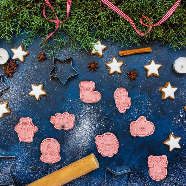 8 stk. julekageforme 3D tegneserie kiksform julefondantforme til jule DIY kagedekorationsværktøjer