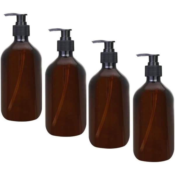 4-delade bärnstensfärgade dispenserflaskor, 500 ml bärnstensfärgade pumpflaskor, tomma bärnstensfärgade plastflaskor för lotion, duschgel, handtvål, tvättmedel