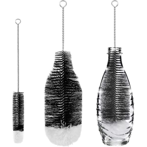 2 pullonpesuharjan setti, edistyksellinen pullonpesuharja lasipulloille, termospulloille, tuttipulloille ja kupeille.